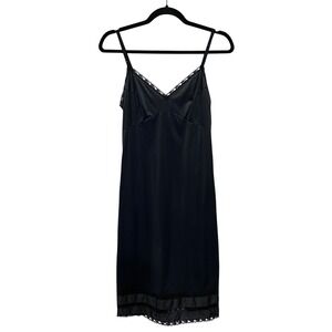 Vtg JCPenney Black Lace Trim Slip Dress 100% Nylon‎ Made in USA Size Medium READ
